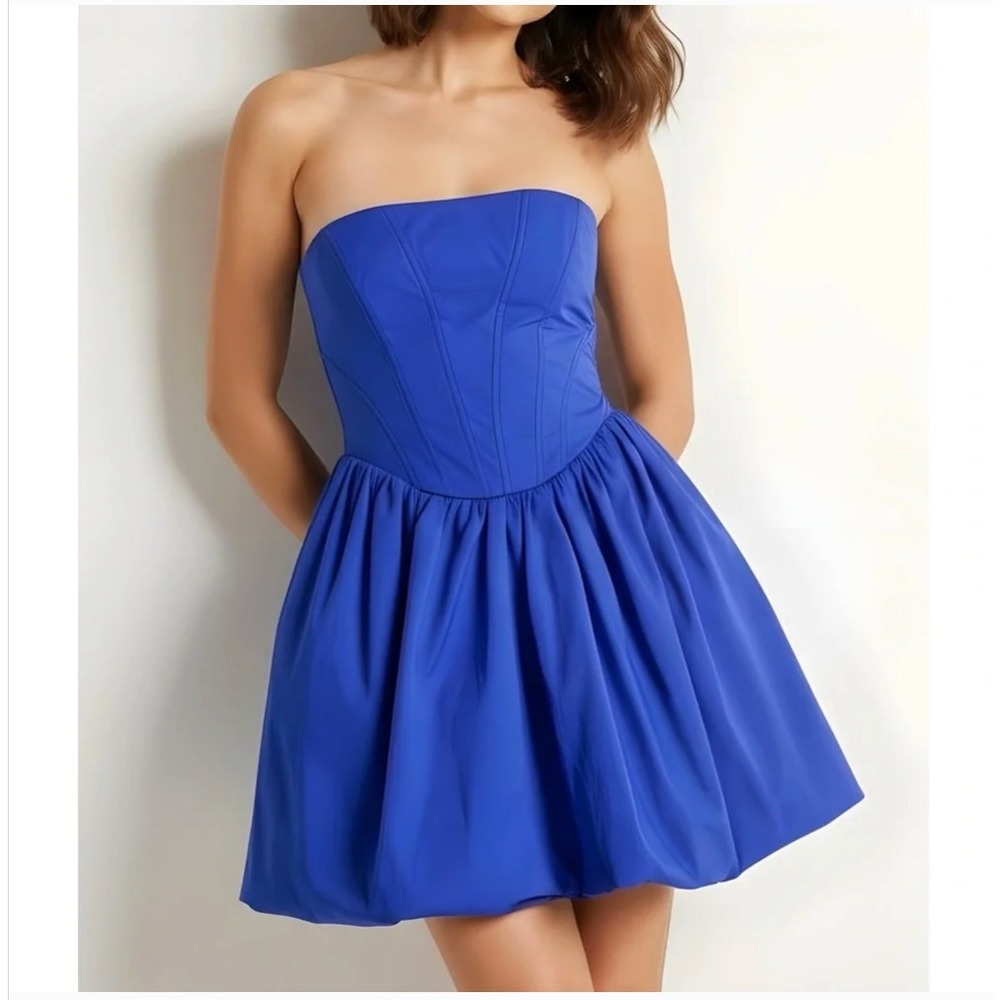 Amanda Uprichard Pompeo Dress Cobalt Blue Mini Sz M Vacation Party Cocktail